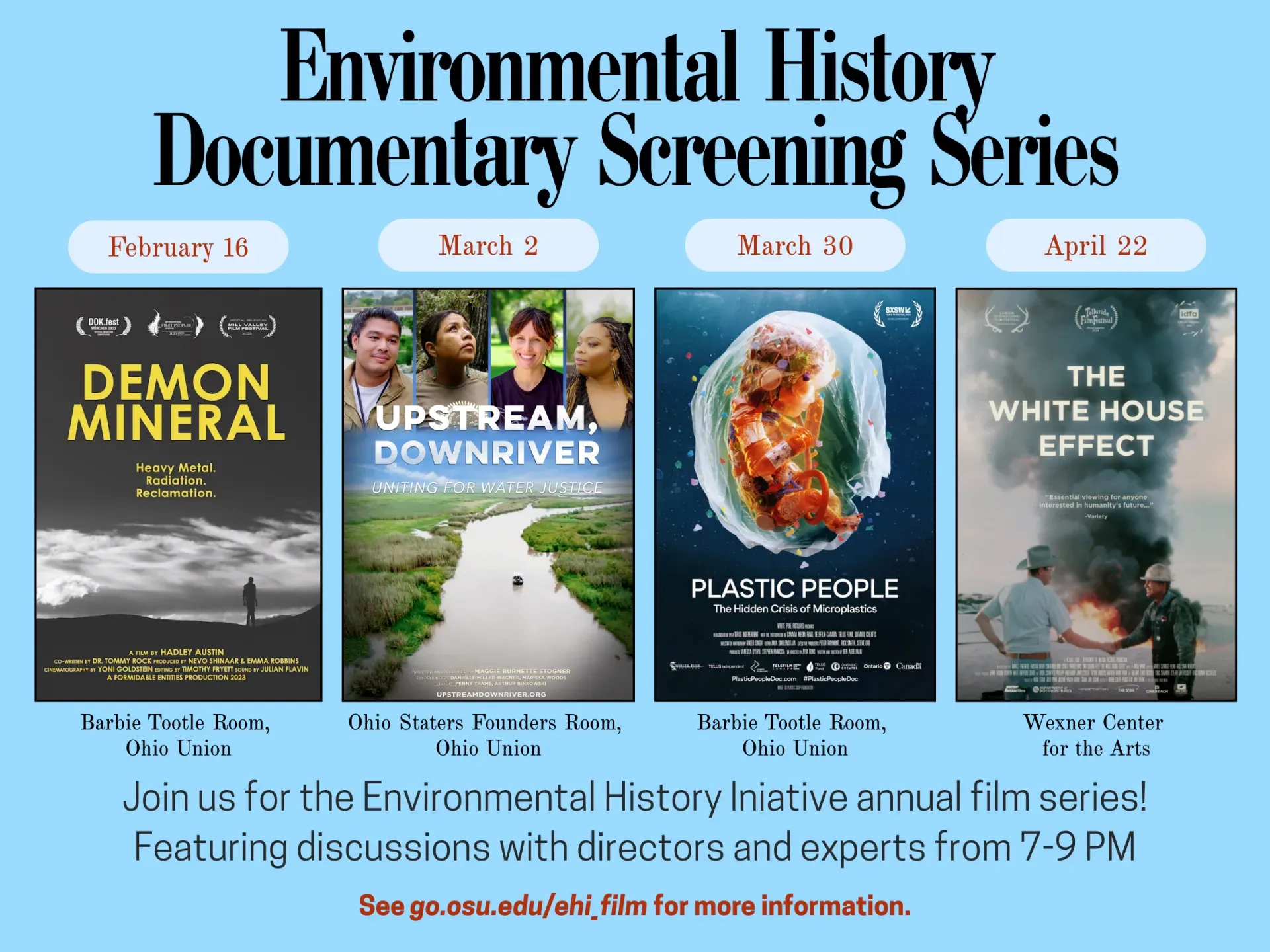 2026 EHI film festival series flyer depicting four individual film posters